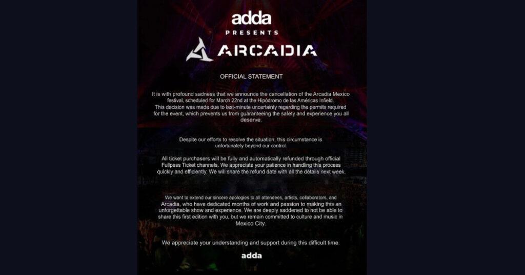 Arcadia Mexico Festival Cancelled
